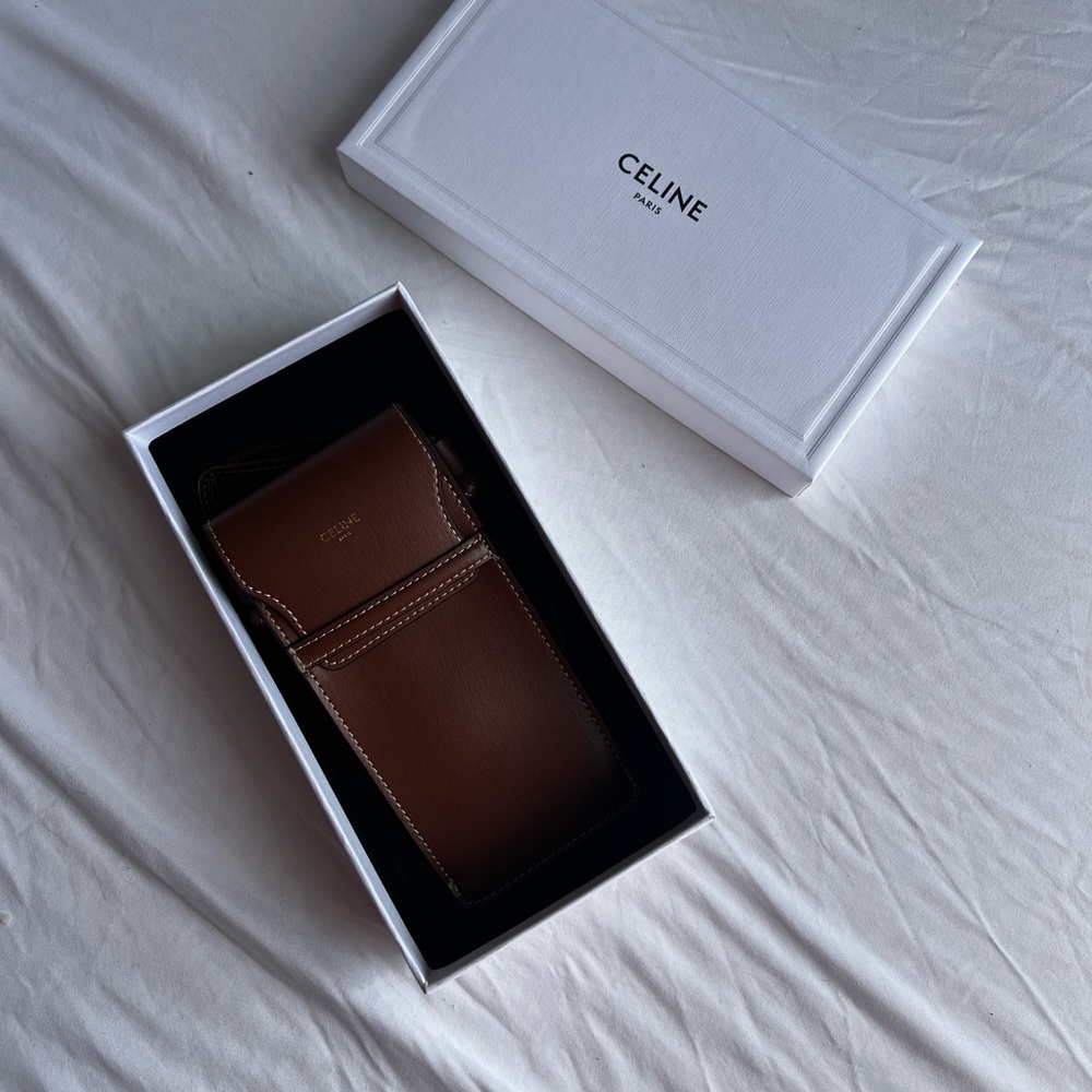 Celine Brown Leather Phone Sunglass Case Pouch Crossbody W/ Box limited edition